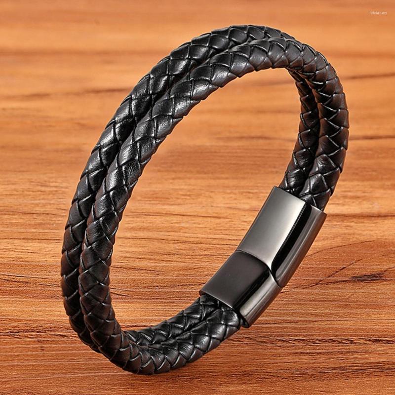 

Charm Bracelets TYO High Quality Braided Wrap Leather Stainless Steel Men's Bracelet Black Magnetic Buckle Party Accessories Bangle Punk