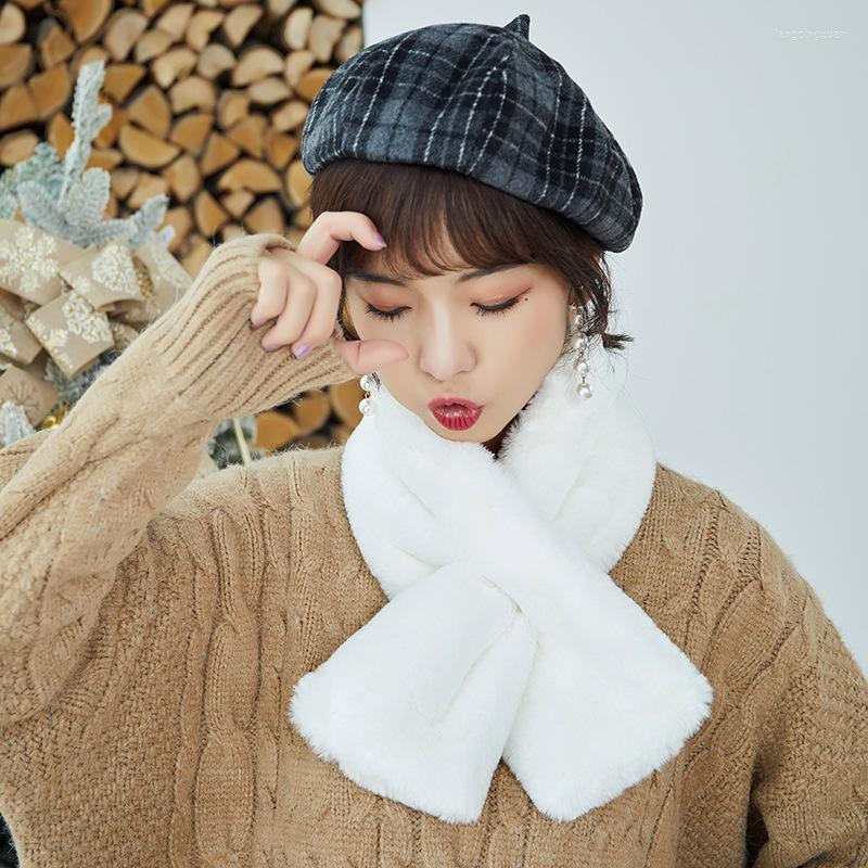 

Scarves Women Winter Warm Thicken Scarfs Solid Color Plush Cross Collar Korean Snood Soft Comfortable Scarf Shawl 2023
