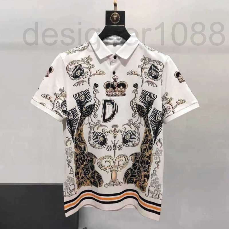 

designer Summer new short sleeved polo shirt t shirts men peacock print half sleeves trend slim sweatshirt casual pullover tee mens button tshirts 52EE, Black