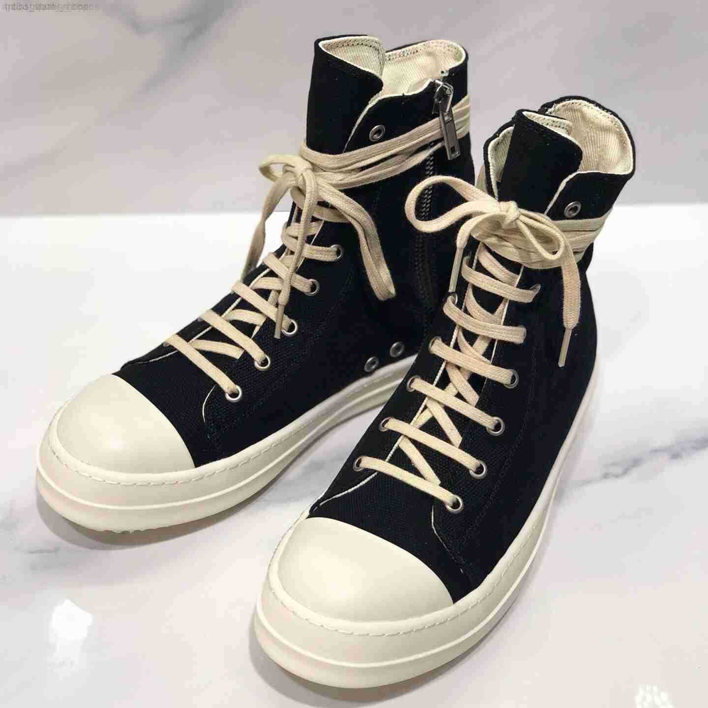 

Designer Canvas Shoes Casual Shoes Male Sneakers Women High Street Rick Men Black boots Streetwear Solid Lace-Up Owen, Shoe box