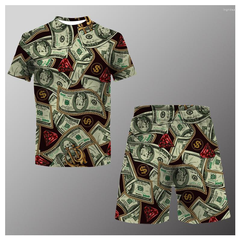 

Men's Tracksuits Summer Men's Suit Casual Fashion Printed T-Shirt Beach Shorts O-Neck 2 Pieces Asian Size -6XL, Black