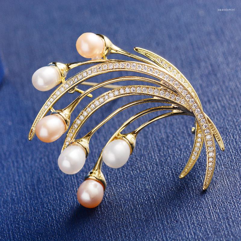 

Brooches 2023 Elegant Freshwater Pearl Plant Brooch Temperament Coat Clothing Simple Atmosphere Corsage Accessories
