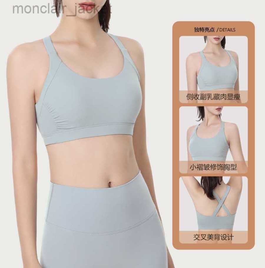 

Desginer Lulus Lemon Same Cross Shoulder Strap Side Fold Yoga Fitness Running Outdoor Quick Dried and Shockproof Built-in Chest Cushion Tank Top, Black