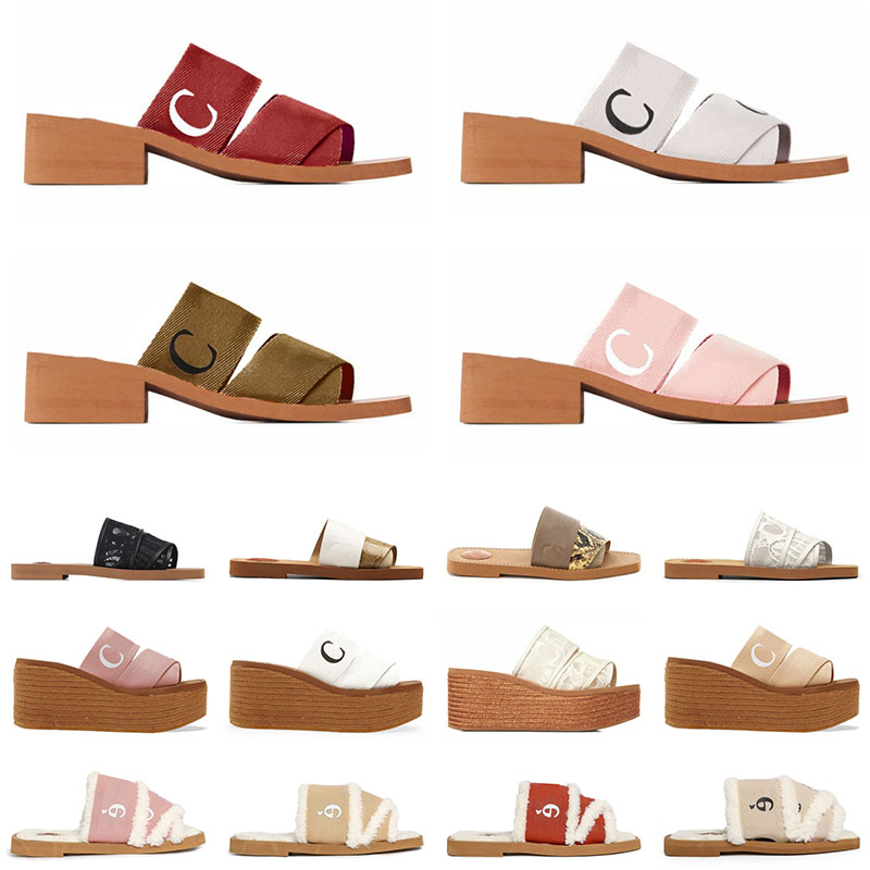 

2023 summer Woody Sandals Platforms Flat Activity slippers lace Lettering Canvas slippers Khaki Brown Beige Blue Famous Luxury Designer eur:35-42, 1 (41)