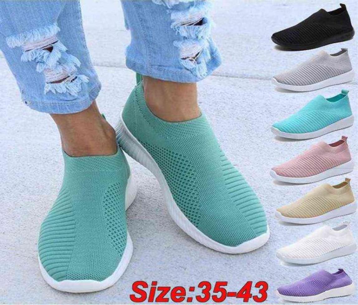 

Women Flats Shoes Plus Size 43 Breathable Mesh Platform Sneakers Women Slip on Soft Ladies Casual Shoes Woman Knit Sock Flats Y2205431174, Purple