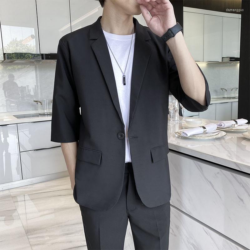 

Men' Suits Summer Three Quarter Suit Jacket 2023 Man Solid Color Temperament Office Coat Thin Style Casual Loose Button Men' Clothing, Xing se