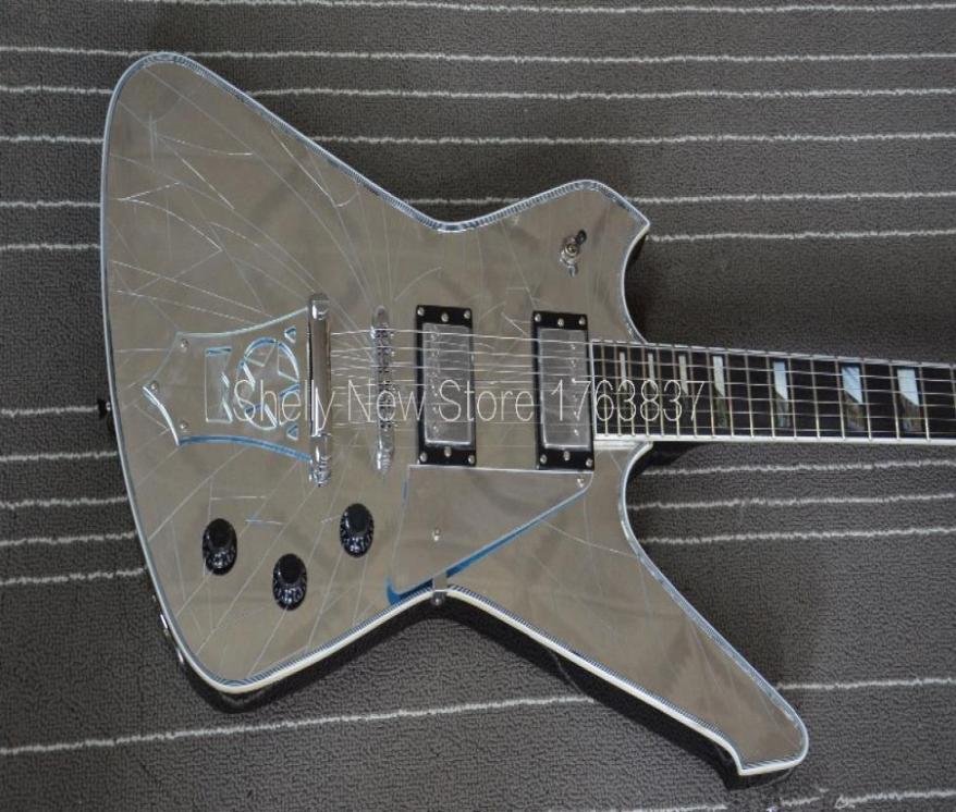 

Custom Crack Mirror Top Iceman Paul Stanley Signature Electric Guitar Star Shape Tailpiece Abalone White Pearl Block Fingerboard6470319