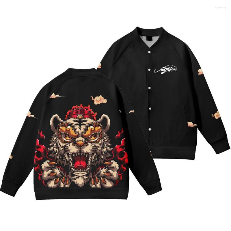 

Men's Jackets Cartoon Tiger Printed Fashion Baseball Coats Autumn Hip Hop Single-Breasted Couple Men Women Harajuku, Style 2