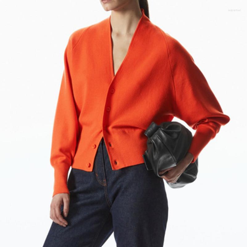 

Women's Jackets 2023 Spring And Summer V-neck Wool Blended Tunic Knitted Sweater Coat Women, Orange