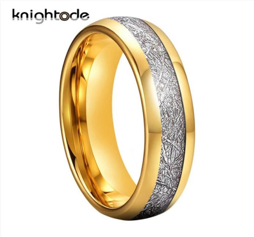 

6mm Gold ColorSilvery Carbide Rings White Meteorite Inlay Tungsten Wedding Band Engagement Ring Dome Polished Finish2165763