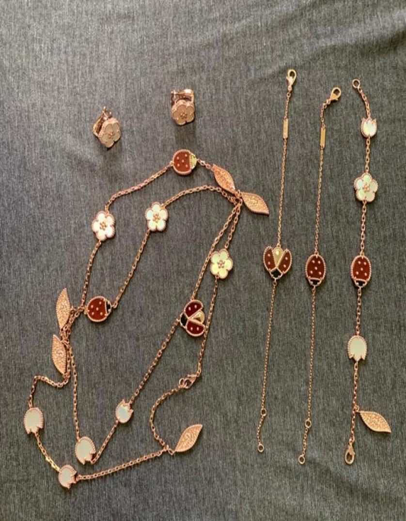 

Fashionable Brand Pure 925 Sterling Silver Jewelry Set Earrings Necklace Bracelet Luxury Jewelry Women Pearl Ladybug Wedding Gift9410937, Mixed colors