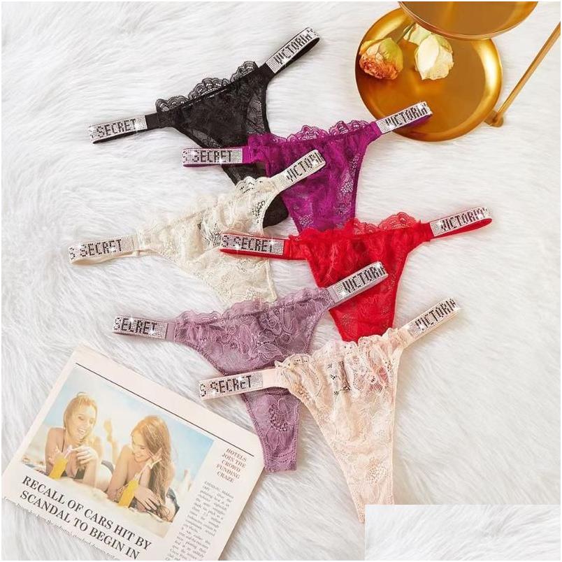 

Women'S Panties Womens Sexy Lace Underwear Women Thongs Letter Rhinestones Gstring Thong Low Waist Seamless Briefs Ice Silk Lingerie Dh9Fp, Randomly sended