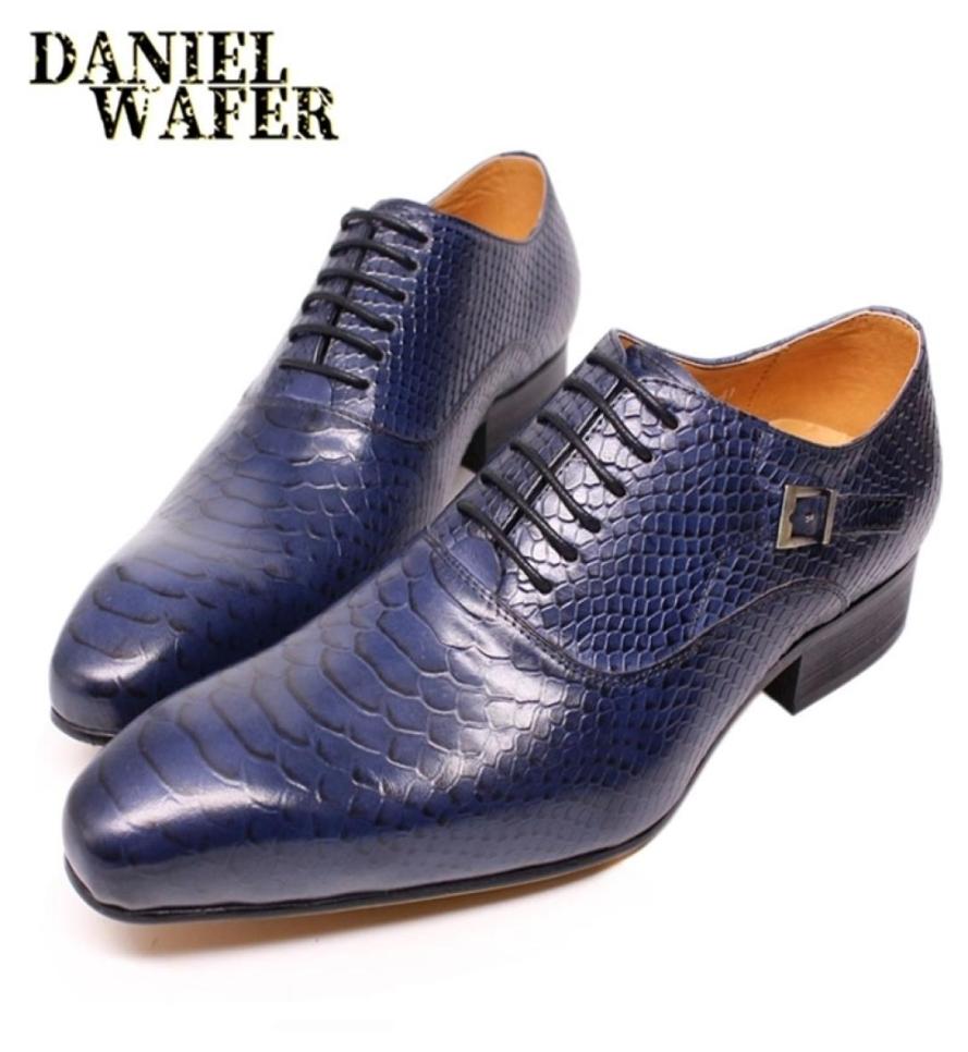

Men Ox Shoes Snake Skin Prints Classic Style Formal Man Dress Business Office Wedding Lace Up Pointed Toe Leather 2202183007899, Black
