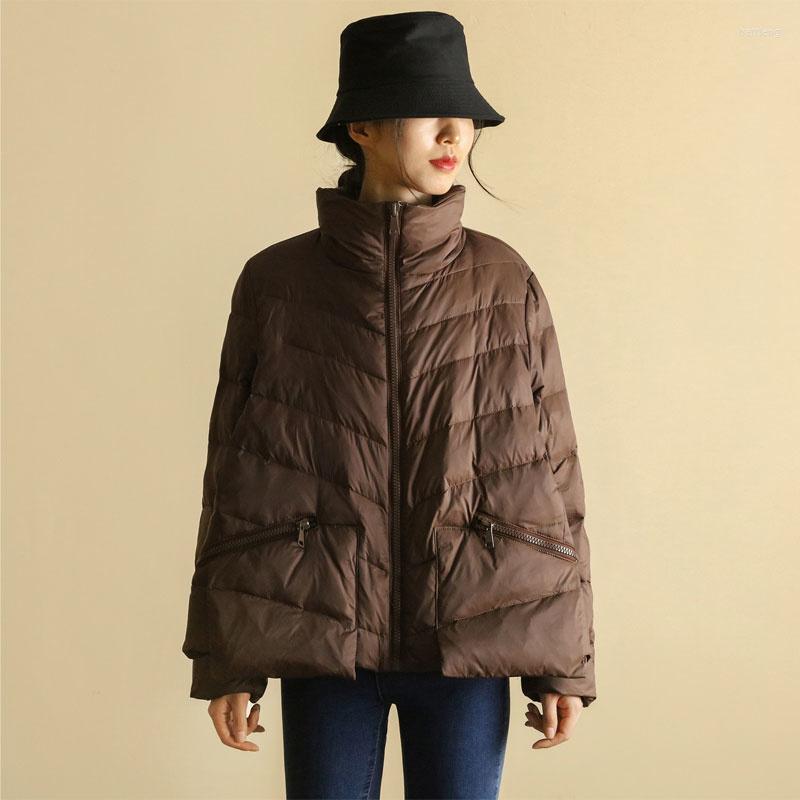 

Women' Down Winter Style Women Jacket Lightweight Stand Collar Zipper White Duck Short Parkas Casual Female Loose Warm Snow, Beige