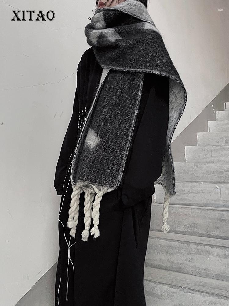 

Scarves XITAO Vintage Women Scarf Fried Dough Twist Braid Tassels Splicing Keep Warm All-match Winter Casual Wrap SMH1308
