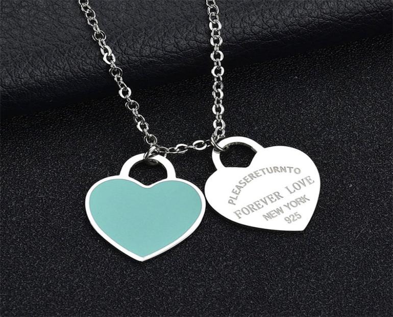 

heart necklace womens stainless steel couple pendant blue pink green red jewelry designer necklaces Valentine day gift for girlfri5685324