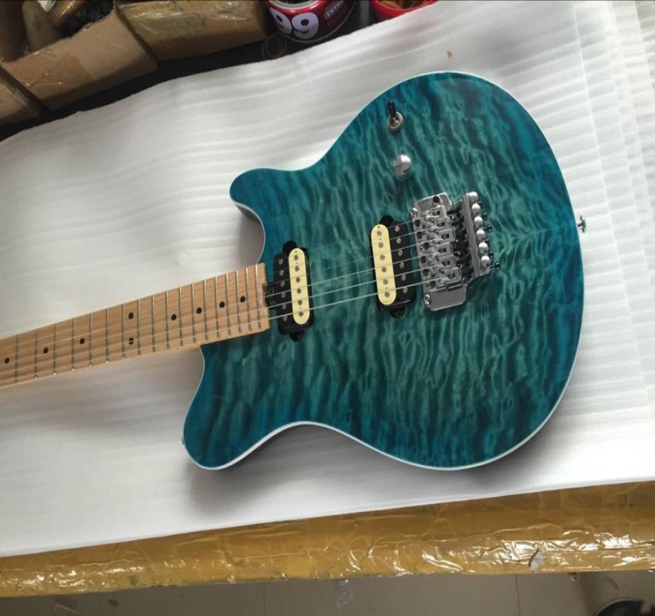 

Upgraded Edward Van Halen Wolf Music Man Ernie Ball Axis Blue Green Quilted Maple Top Electric Guitar Floyd Rose Tremolo Bridge Hi7122697