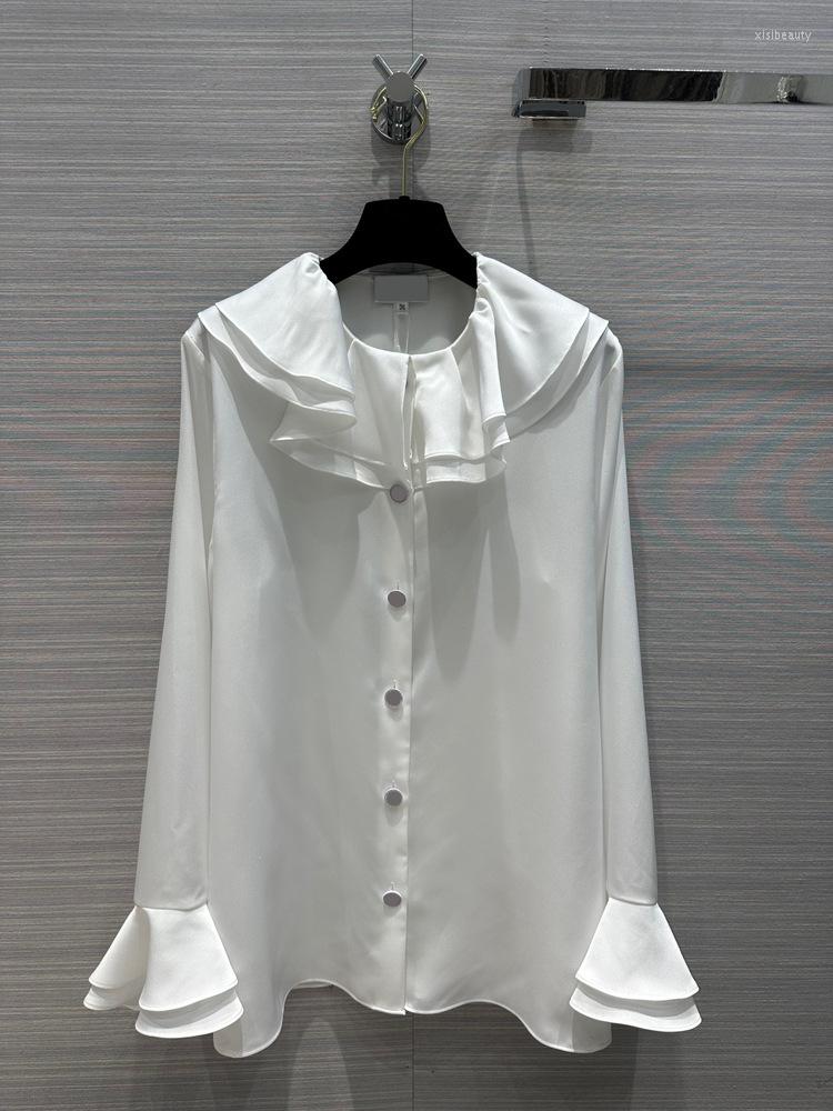 

Women's Blouses High End Ruffled Shirt Women 2023 Spring Summer Tops Office Lady Temperament Versatile Medium Length Shirts, Black