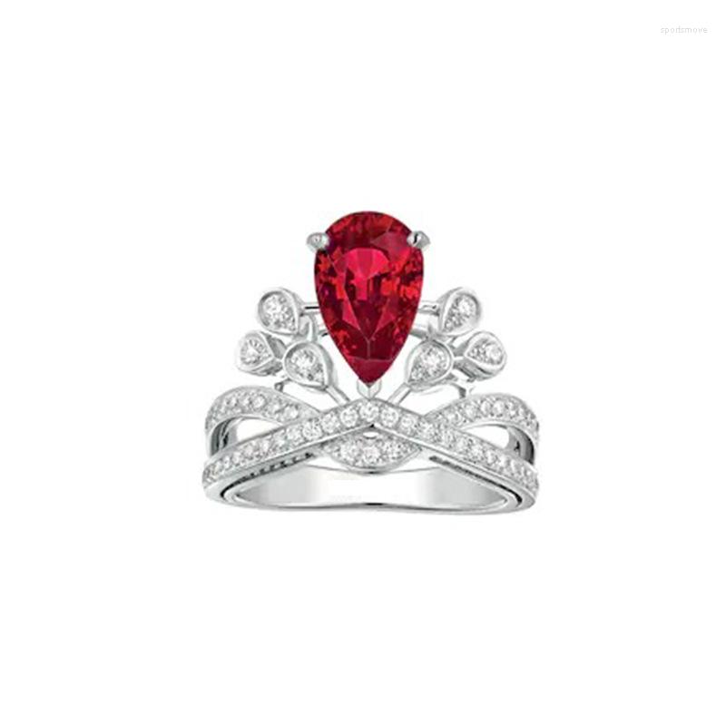 

Cluster Rings Moissanite 18K Pure Solid White Gold Natrual Ruby Real Diamonds Luxury Crown Ring Gifted For Woman Wedding Day Deluxe Banquet