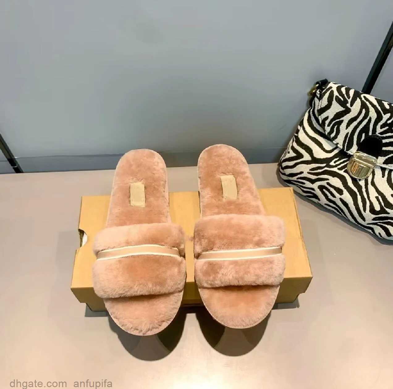 

Solid Color Wool Slippers Winter plush Flat Bottom Slipper Luxury Leisure Sandal Fluffy Warmth Designer Shoes Fashion Women Girl Fuzzy Sandals, Black