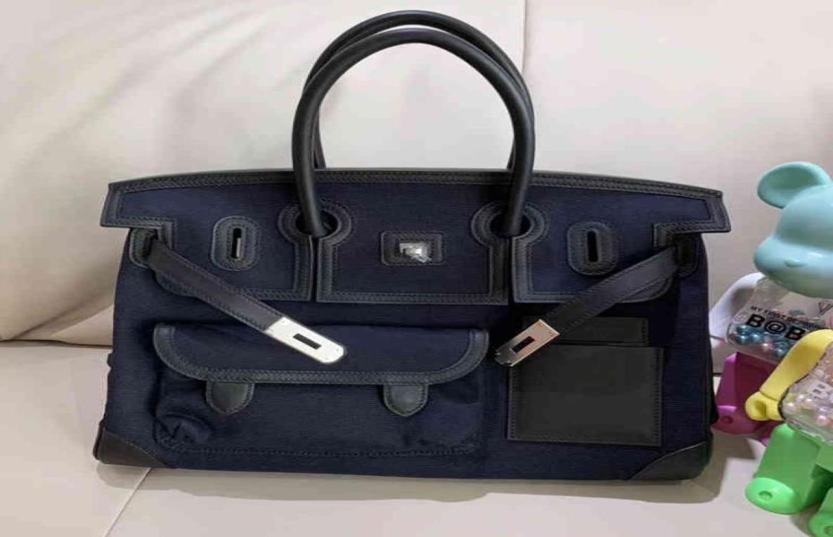 

Woman039s bag Hemees designer bags fashion handbag Platinum Bag 35cm Cargo h Family All Manual Wax Thread Sewing Canvas Splicin8061133, Silver