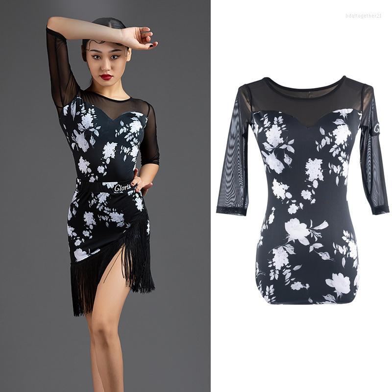 

Stage Wear Mesh Latin Dance Tops Women Modern Dancing Outfit Ballrrom Practice Costume Tango Salsa Clothing DL9210, Only tops