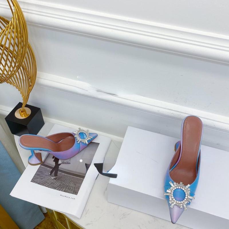 

Slippers Spring 2023 Rainbow-colored Sunflower Pointed Diamond Buckle High Heels Leather Mueller Women's Shoes Women, Pink(8cm)