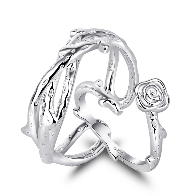

Thorns and roses couple ring for men and women, wedding engagement party rings set