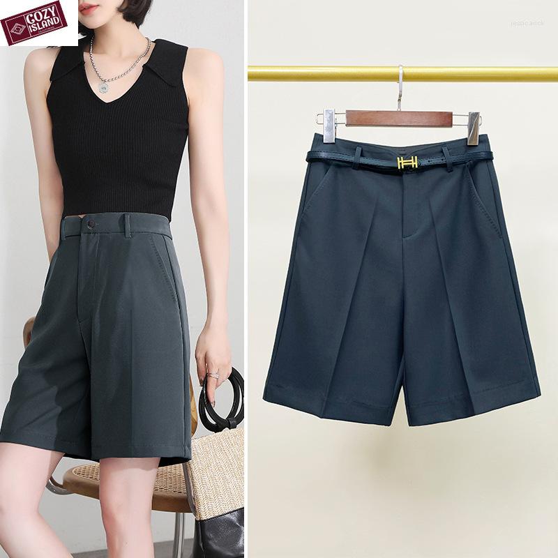 

Women' Shorts Women Summer Belt Straight Wide-leg Suit PantsThin High-waist Slim Professional Commuting Clothing Casual Crop Trousers, Black