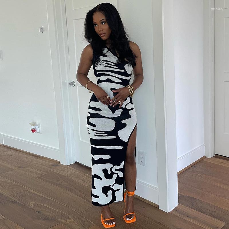 

Casual Dresses 2023 Women' Irregular Fashion Print Sexy Sleeveless Oblique Shoulder Dress, Black