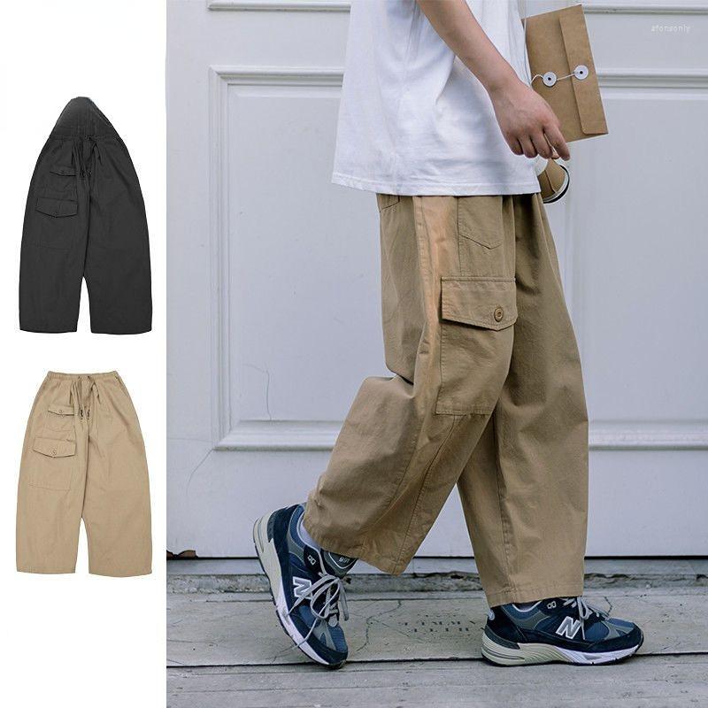 

Men's Pants Summer Men's Large Size Straight Fit Big Sizes Side Pockets Wide Leg Cotton Cargo Work Trousers Male 2023 A66, Khaki