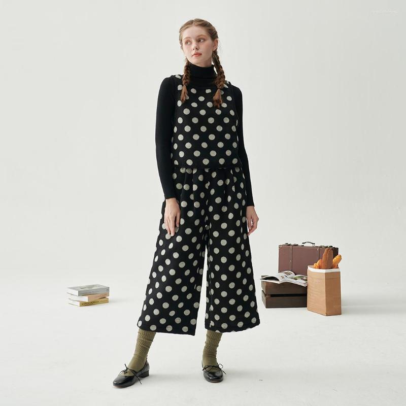 

Women' Pants Leorlax Original Black Wave Dot Wide -legged Female Retro Straight Bartendous Loose Niche Design Casual Cropped