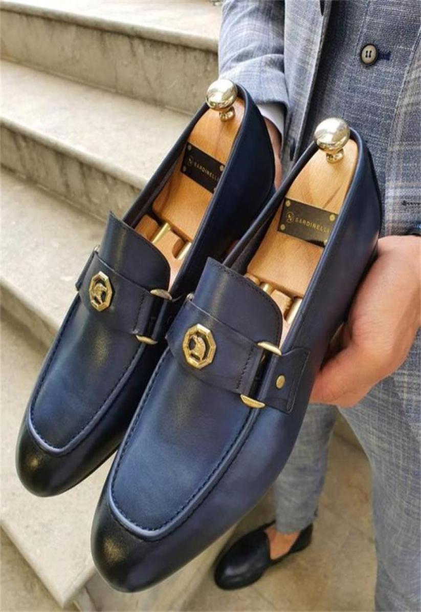 

Men Shoes Highquality PU Leather New Fashion Design Horseshoe Buckle Decoration Comfortable Lefu Classic s HG0201202124, Navy