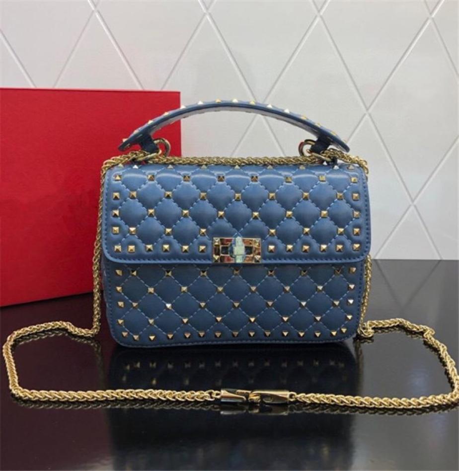 

Genuine Leather Rivet Shoulder Bags for Women Sheepskin Ladies Fashion Chain Crossbody Bag Designer Apricot Clutches1819374, Black