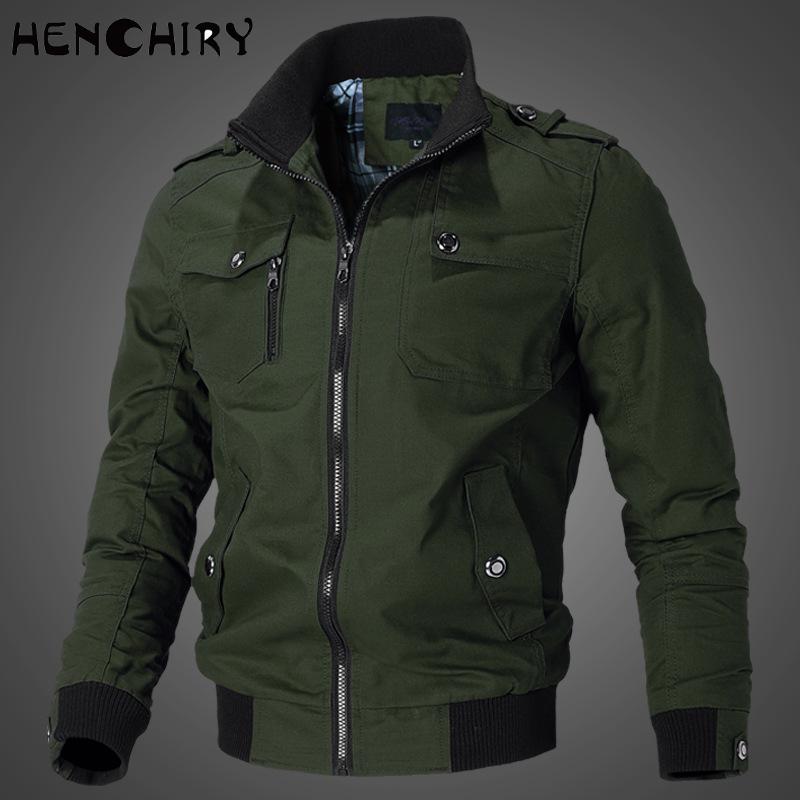 

Men's Jackets HENCHIRY Jacket Autumn Trend Casual Handsome Self-cultivation Tooling Cotton Military Uniform, Black