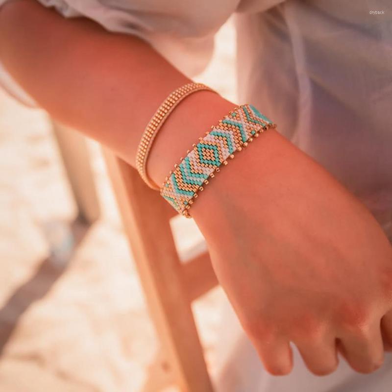 

Link Bracelets Simple Bohemian Ethnic Style Hand Decoration Miyuki Rice Beads Woven Geometric Beaded Bracelet Women