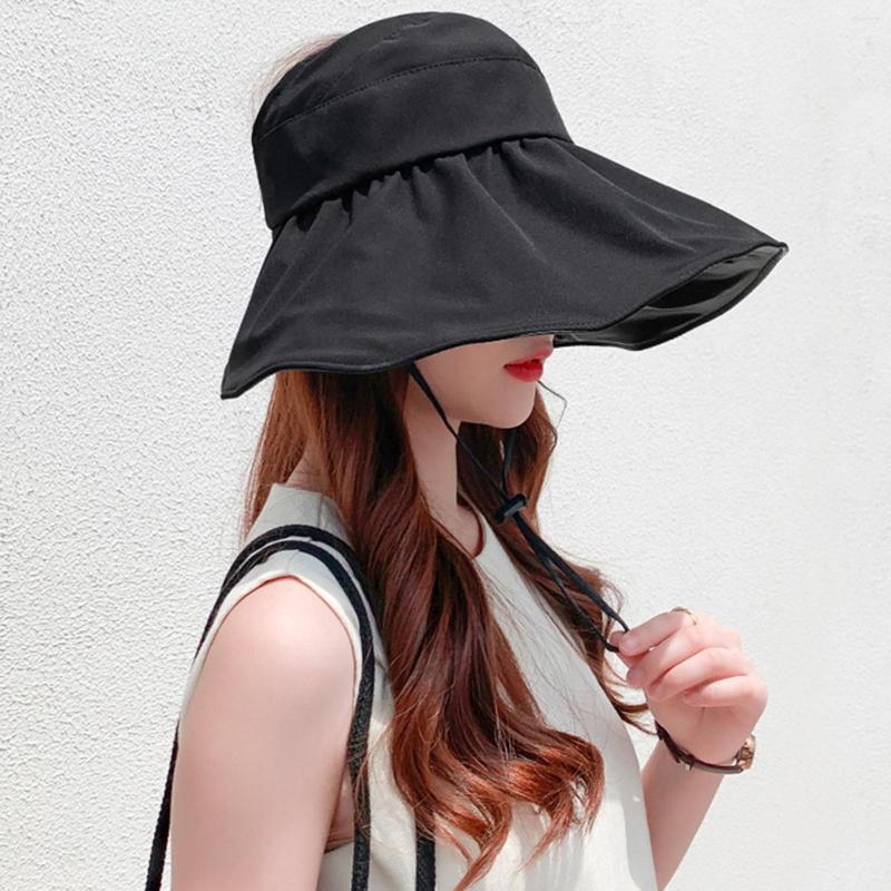 

Wide Brim Hats Women's Empty Top Sun Hat Summer Leisure Travel Anti Large Eaves Sunscreen Black Rubber Fisherman