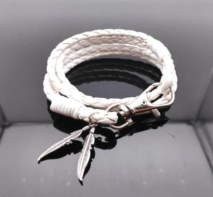 

Link Chain Leather Bracelets For Women Wristband White Bracelet Men Plant Leaf Hand Wrap Braided Bangle Long 42CMLink LinkLink1413311