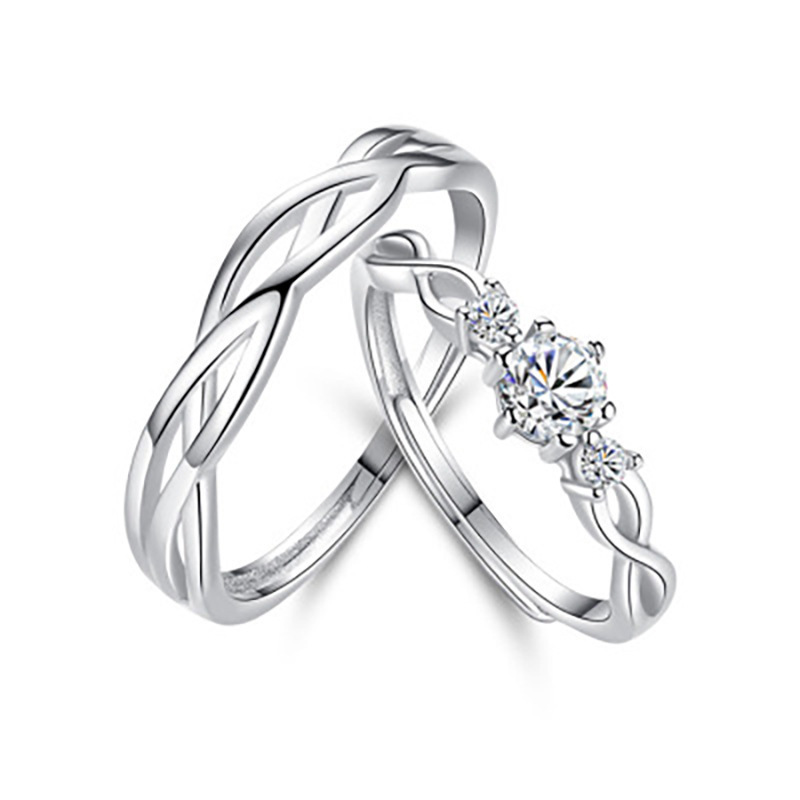 

Personality intertwined design love couple ring, romantic cz diamond pair ring