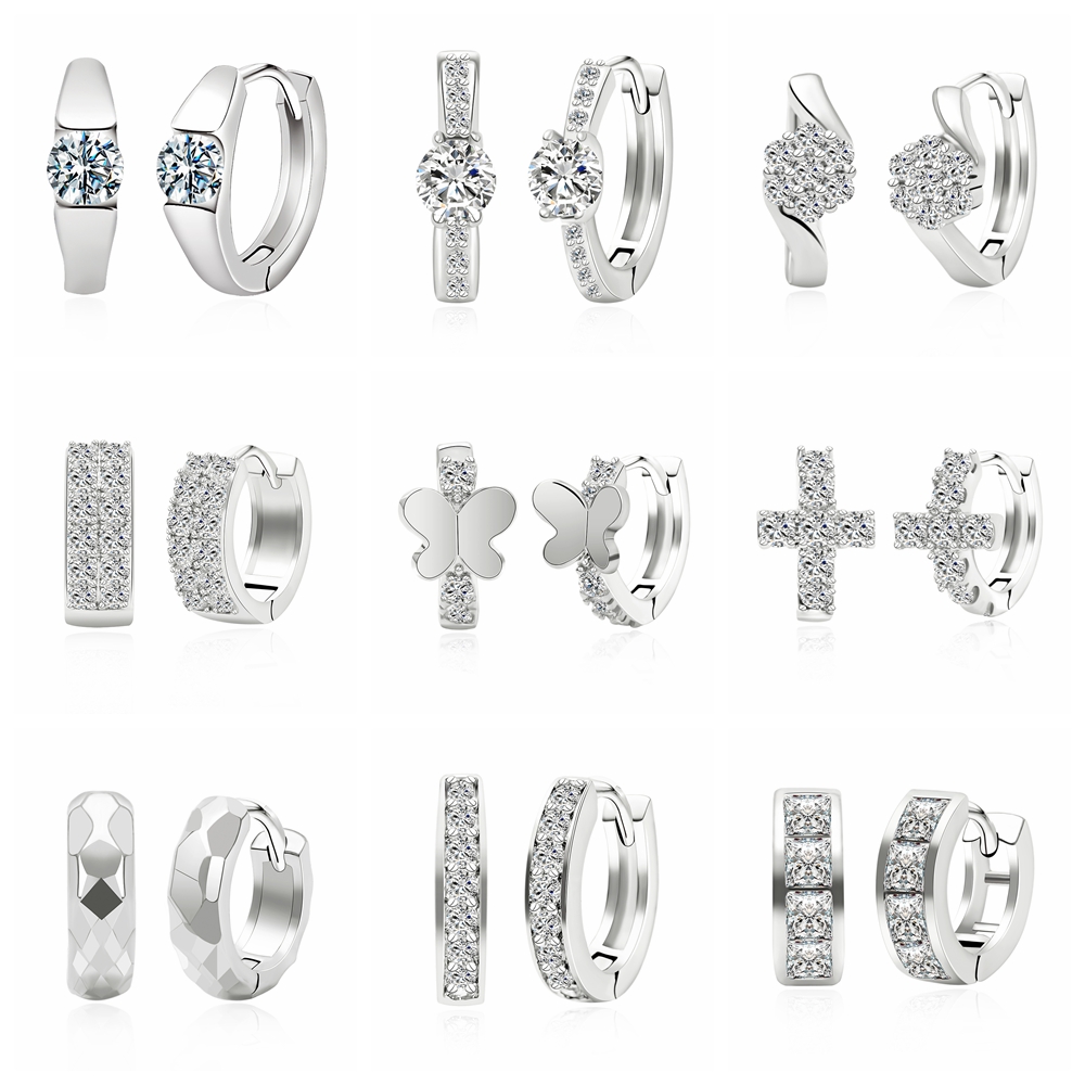 

8/11mm Luxury Cubic Zirconia Cross Circle Silver Color Huggies Small Hoop Earrings for Women Multiple Piercings Ear Cuff Jewelry
