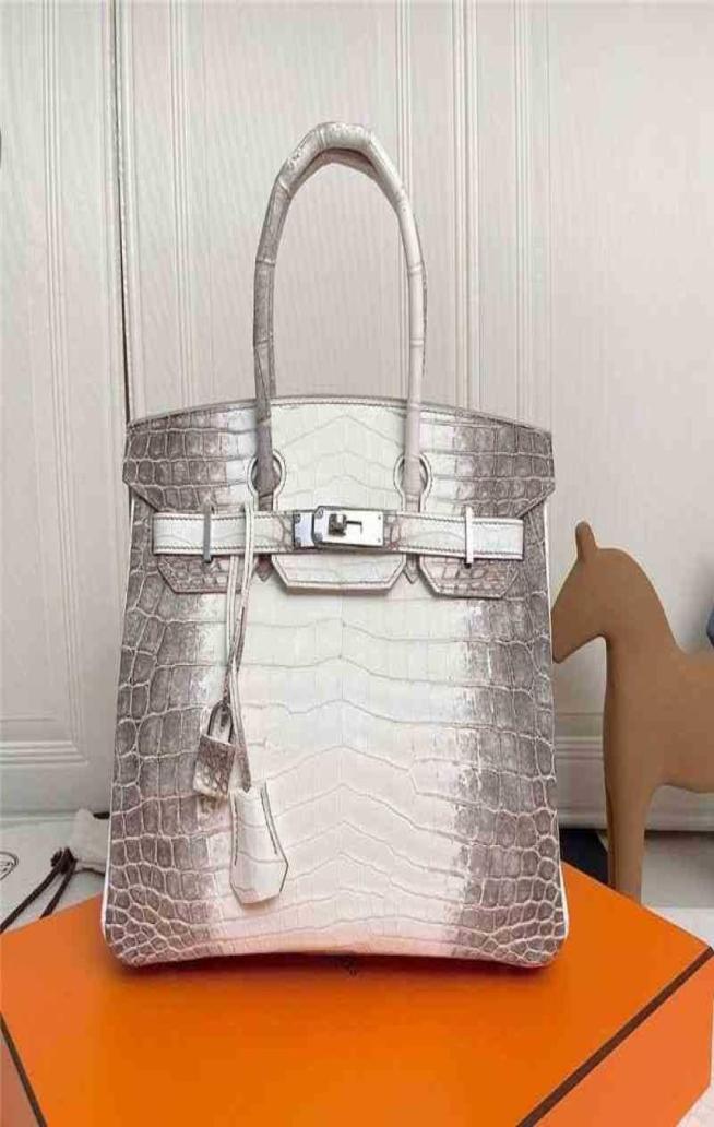 

Designer Luxury Birkinss Handbags Crocodile Bag Himalayan Emma Platinum Silver Buckle Lady 25 28 30 Specification Portable Messe6072742