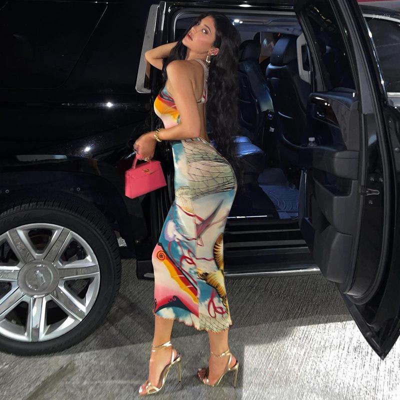 

Casual Dresses Sexy Printed Hollow Out Backless Bodycon Dress Club Outfits For Women Summer Sleeveless Maxi, Multi