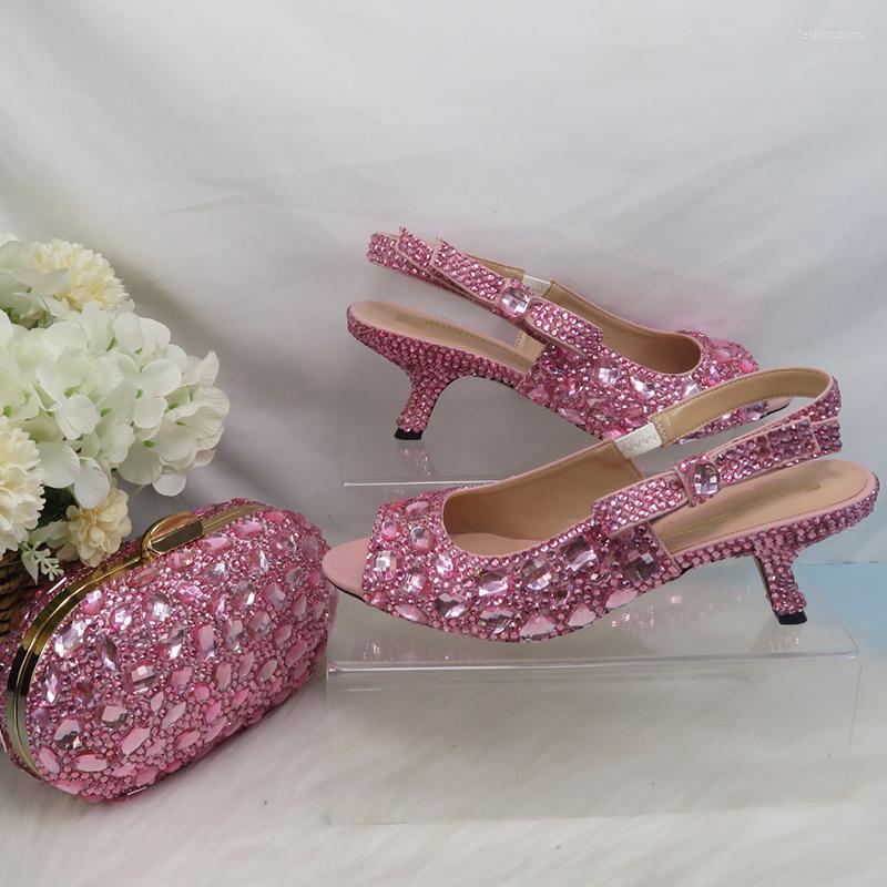 

Sandals BaoYaFang Summer Open Toe Pink Crystal Party Bridal Wedding Shoes And Bag Woman Fashion Fish Sling Black, Shoe only