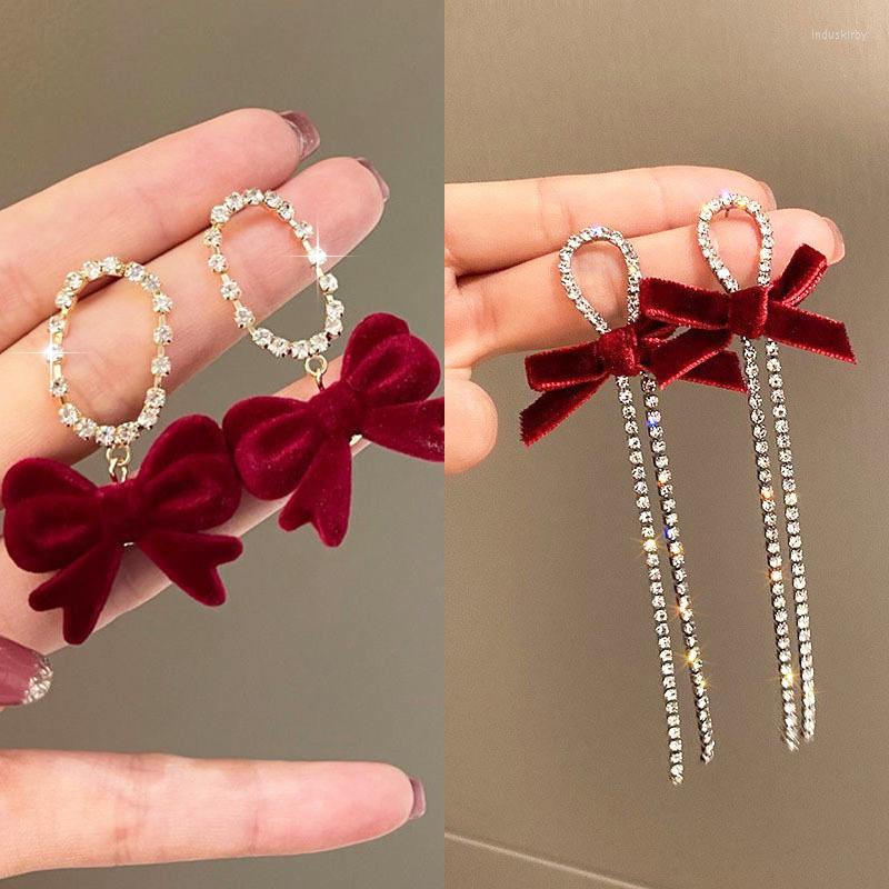 

Dangle Earrings Korean Flannel Bowknot For Women Shiny Rhinestone Long Hang Boho Ear Jewelry Boucle Oreille Femme