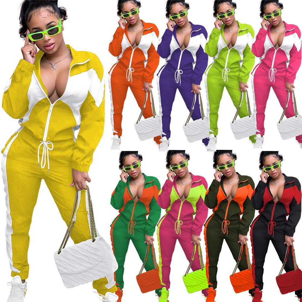 

Fall Winter Sweatsuits Women Clothes Long Sleeve Tracksuits Patchwork Outfits Zipper Jacket Pants Two Piece Set Sportswear Casual Sports suits 9057, Orange
