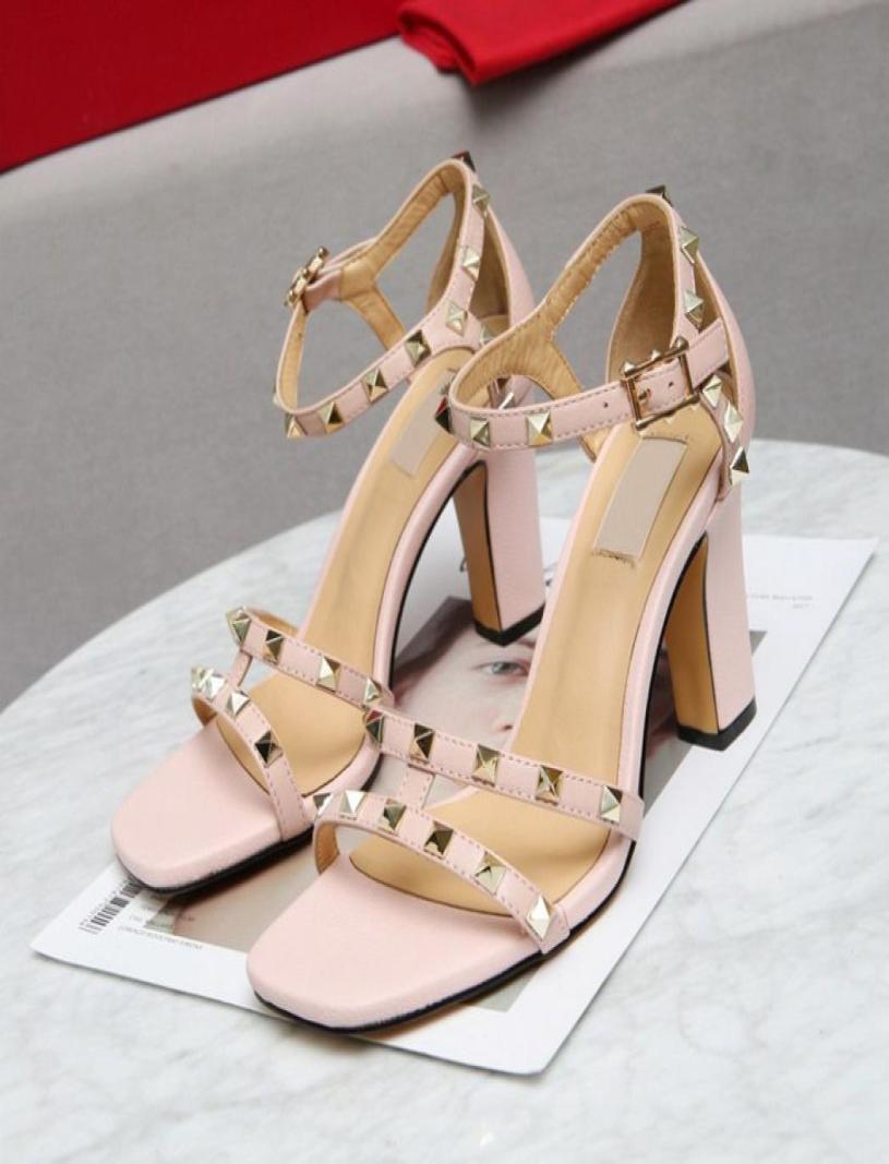 

2021 sexy Fashion Stud Sandals Genuine Leather Slingback Pumps Ladies Sexy High Heels Fashion Rivets Shoe Party High Heel 9cm2912981, Brick red