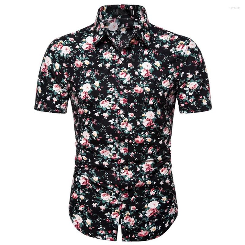 

Men's Casual Shirts Men Summer Slim Loose Hawaii Short Sleeve Printed Turn-down Collar T-shirt Tops Beach Vacation Blouse Jun, Black