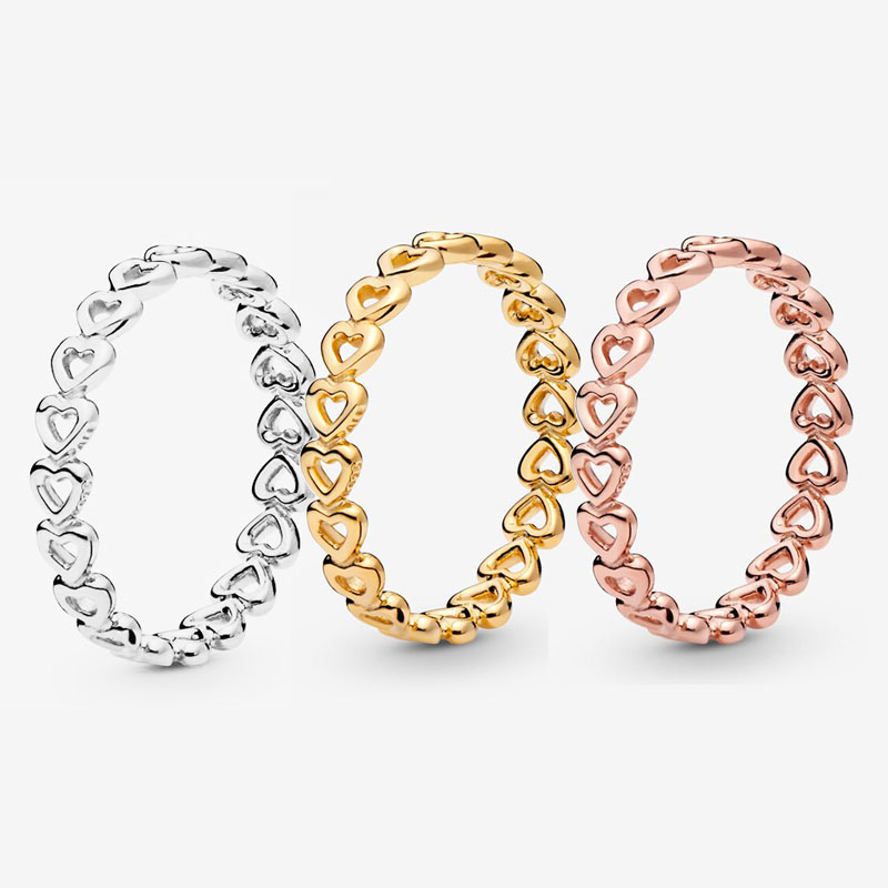 

Band of Hearts Stacking Rings for Pandora Authentic Sterling Silver Wedding Party Jewelry designer Ring Set For Women Girlfriend Gift Love ring with Original Box