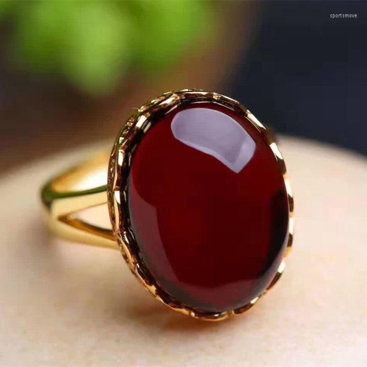 

Wedding Rings Myanmar Blood Po Ring Rose Gold Original Mineral Honey Wax Amber Stone 925 Silver Live Mouth Women's Wine Red