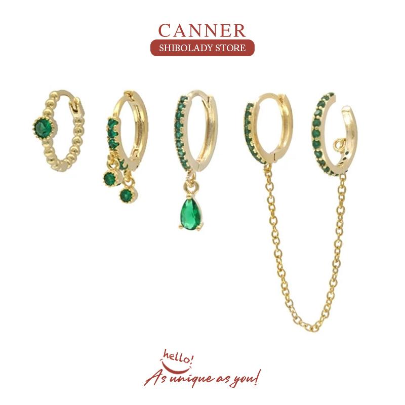 

CANNER 4Pcs Set Jade Green Earrings Silver 925 Earring For Women Drop Earrings Piercing Jewelry Pendientes Mujer Kolczyki Arete
